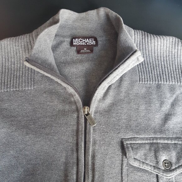 Michael Kors SZ M Quarter Zip 100% Cotton Jersey Knit Gray Men's Mock Neck Top - Picture 2 of 15